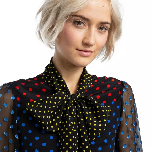 NWT-ALICA- OLIVIA Silk Jeannie Polka Dot Bow Collar - Picture 6 of 8